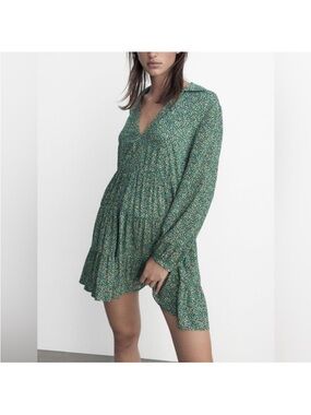 Zara | SHORT Green FLORAL PRINT
DRESS ~ SizevL